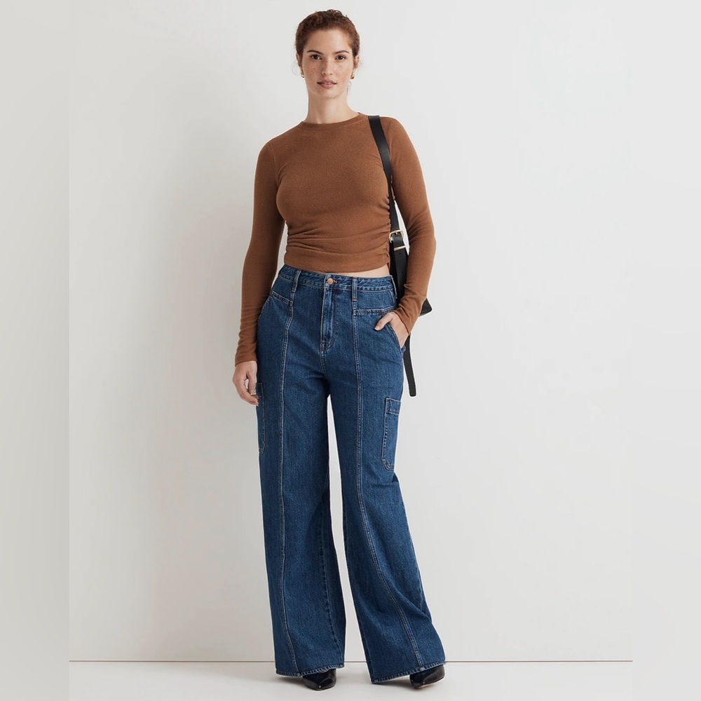 Curvy Baggy Straight Cargo Jeans in Codey Wash